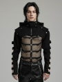 Black Gothic Punk Men's Hollow Out Sleeves Short Hooded Jacket