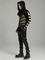 Black Gothic Punk Men's Hollow Out Sleeves Short Hooded Jacket