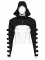 Black Gothic Punk Men's Hollow Out Sleeves Short Hooded Jacket