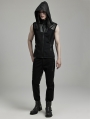 Black Gothic Punk Techwear Hooded Vest for Men