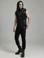 Black Gothic Punk Techwear Hooded Vest for Men