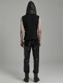 Black Gothic Punk Techwear Hooded Vest for Men