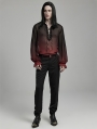 Black and Red Vintage Gothic Loose Lantern Sleeve Perspective Chiffon Shirt for Men