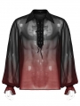 Black and Red Vintage Gothic Loose Lantern Sleeve Perspective Chiffon Shirt for Men