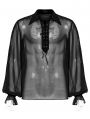 Black Gothic Vintage Loose Lantern Sleeve Perspective Chiffon Shirt for Men