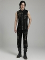 Black Gothic Punk Asymmetric Mesh Splicing Sleeveless Shirt for Men