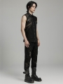 Black Gothic Punk Asymmetric Mesh Splicing Sleeveless Shirt for Men