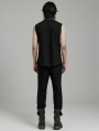 Black Gothic Punk Asymmetric Mesh Splicing Sleeveless Shirt for Men