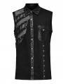 Black Gothic Punk Asymmetric Mesh Splicing Sleeveless Shirt for Men