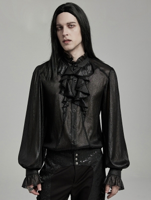 Black Gorgeous Retro Gothic Lantern Sleeve Gentleman Bowtie Shirt