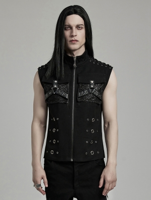 Black Gothic Punk Metal Personalized 3D Pocket Vest for Men