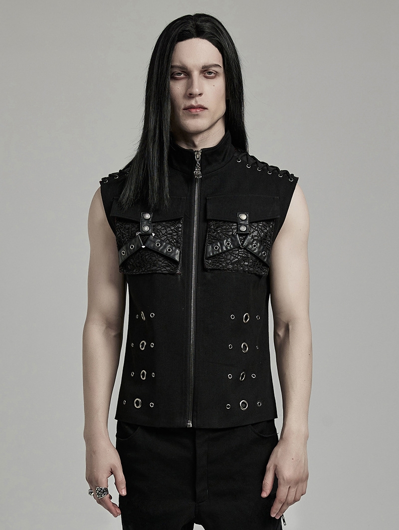 Black Gothic Punk Metal Personalized 3D Pocket Vest for Men