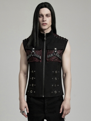 Black and Red Gothic Punk Metal Personalized 3D Pocket Vest for Men