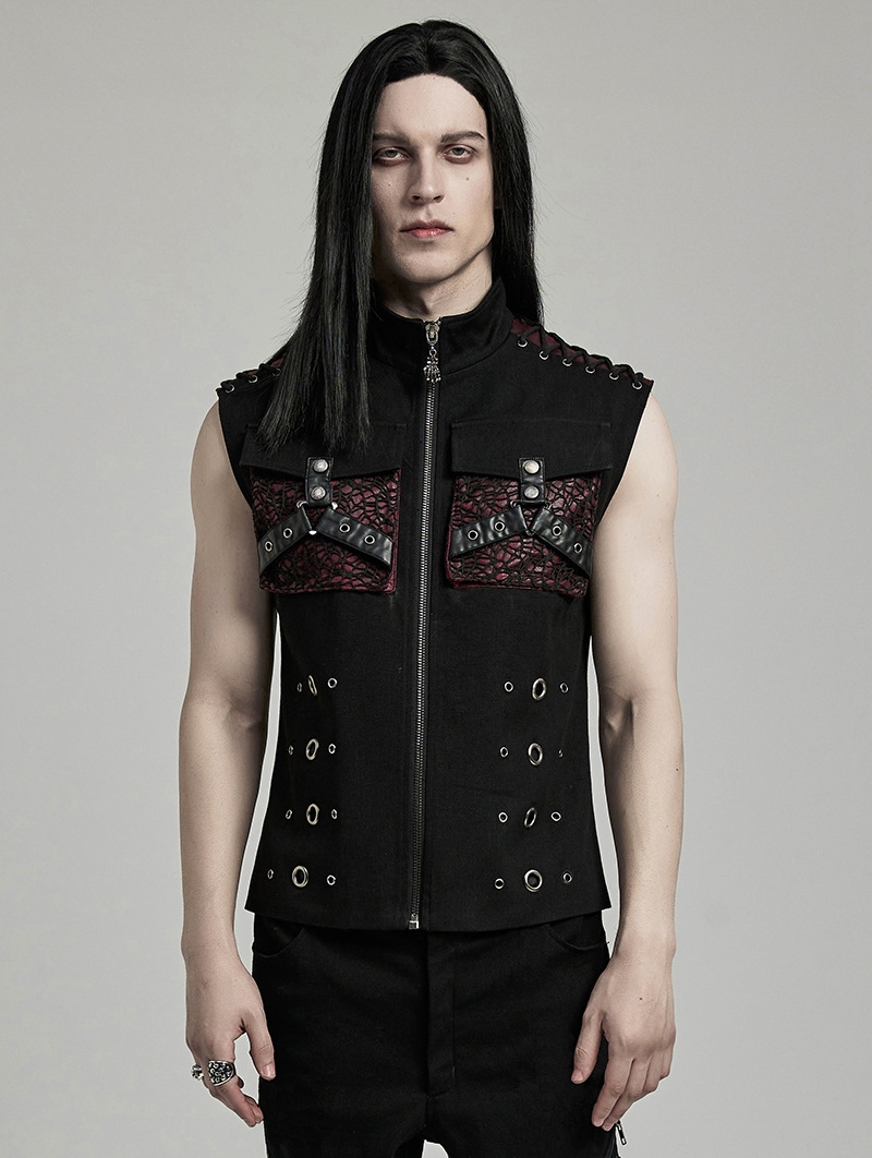 Black and Red Gothic Punk Metal Personalized 3D Pocket Vest for Men