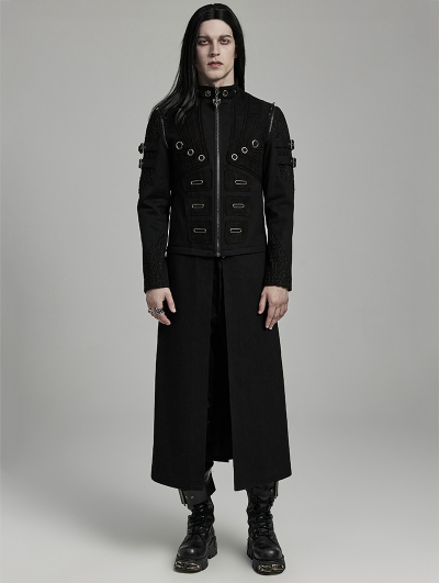 Black Gothic Punk Zipper Detachable Multi Wear Jacket for Men