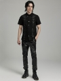 Black Gothic Punk Triangle Buckle Short Sleeve Shirt for Men