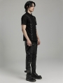 Black Gothic Punk Triangle Buckle Short Sleeve Shirt for Men