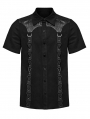 Black Gothic Punk Triangle Buckle Short Sleeve Shirt for Men