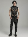 Black Gothic Punk Handsome Mesh Leather Loop Hollow Vest for Men