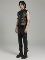 Black Gothic Punk Handsome Mesh Leather Loop Hollow Vest for Men