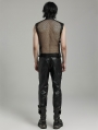 Black Gothic Punk Handsome Mesh Leather Loop Hollow Vest for Men