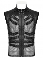 Black Gothic Punk Handsome Mesh Leather Loop Hollow Vest for Men