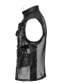 Black Gothic Punk Handsome Mesh Leather Loop Hollow Vest for Men