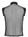 Black Gothic Punk Handsome Mesh Leather Loop Hollow Vest for Men