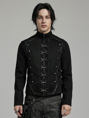 Black Gothic Punk Heavy Industry Layered Cool Short Coat for Men