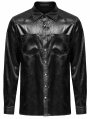 Black Gothic Daily Crack Leather Textured Fitted Men's Shirt