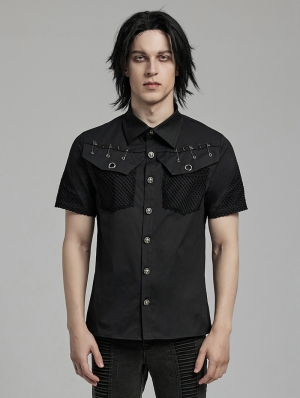 Black Gothic Punk Cool Short Sleeve Shirt for Men