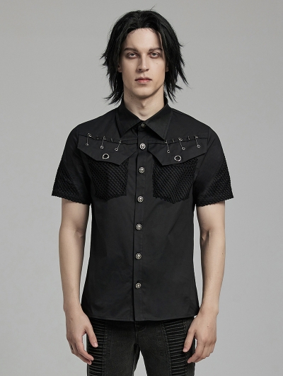 Black Gothic Punk Cool Short Sleeve Shirt for Men
