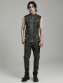 Black and Grey Gothic Wasteland Punk Men's Fitted Sleeveless Shirt