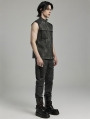 Black and Grey Gothic Wasteland Punk Men's Fitted Sleeveless Shirt