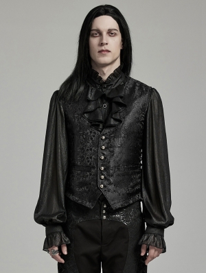 Black Gothic Retro Jacquard Flower Pattern Waistcoat for Men