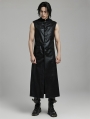 Black Gothic Punk Glossy Texture Long Vest for Men