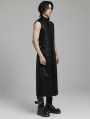 Black Gothic Punk Glossy Texture Long Vest for Men