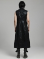 Black Gothic Punk Glossy Texture Long Vest for Men