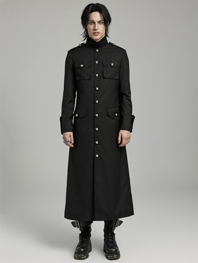Black Gothic Classic Military Fit Long Coat for Men