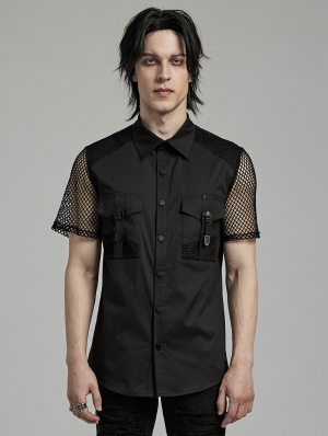 Black Gothic Punk Men's Short Mesh Sleeve Shirt
