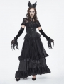 Black Gothic Retro Velvet Rose Beaded Lace-Up Long Gloves for Women