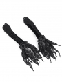 Black Gothic Retro Velvet Rose Beaded Lace-Up Long Gloves for Women