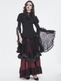 Black Gothic Vintage Trumpet Lace Sleeve Jabot Ruffle Blouse for Women