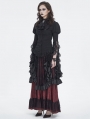 Black Gothic Vintage Trumpet Lace Sleeve Jabot Ruffle Blouse for Women