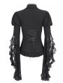 Black Gothic Vintage Trumpet Lace Sleeve Jabot Ruffle Blouse for Women