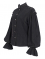 Black Vintage Gothic Lantern Sleeve Button Front Shirt for Women