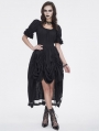 Black Gothic Retro Drawstring Short Sleeve High-Low Dress