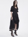 Black Gothic Retro Drawstring Short Sleeve High-Low Dress