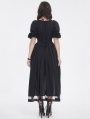 Black Gothic Retro Drawstring Short Sleeve High-Low Dress