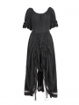 Black Gothic Retro Drawstring Short Sleeve High-Low Dress